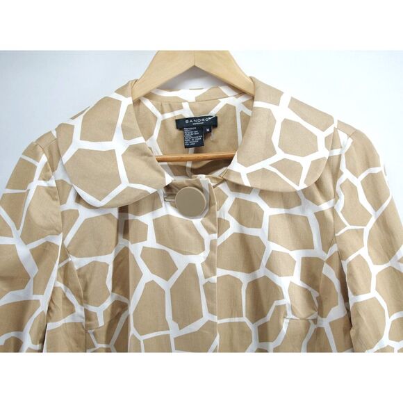 Sandro Sportswear giraffe‎ ruffled sleeves cropped jacket tan Medium - Picture 2 of 6